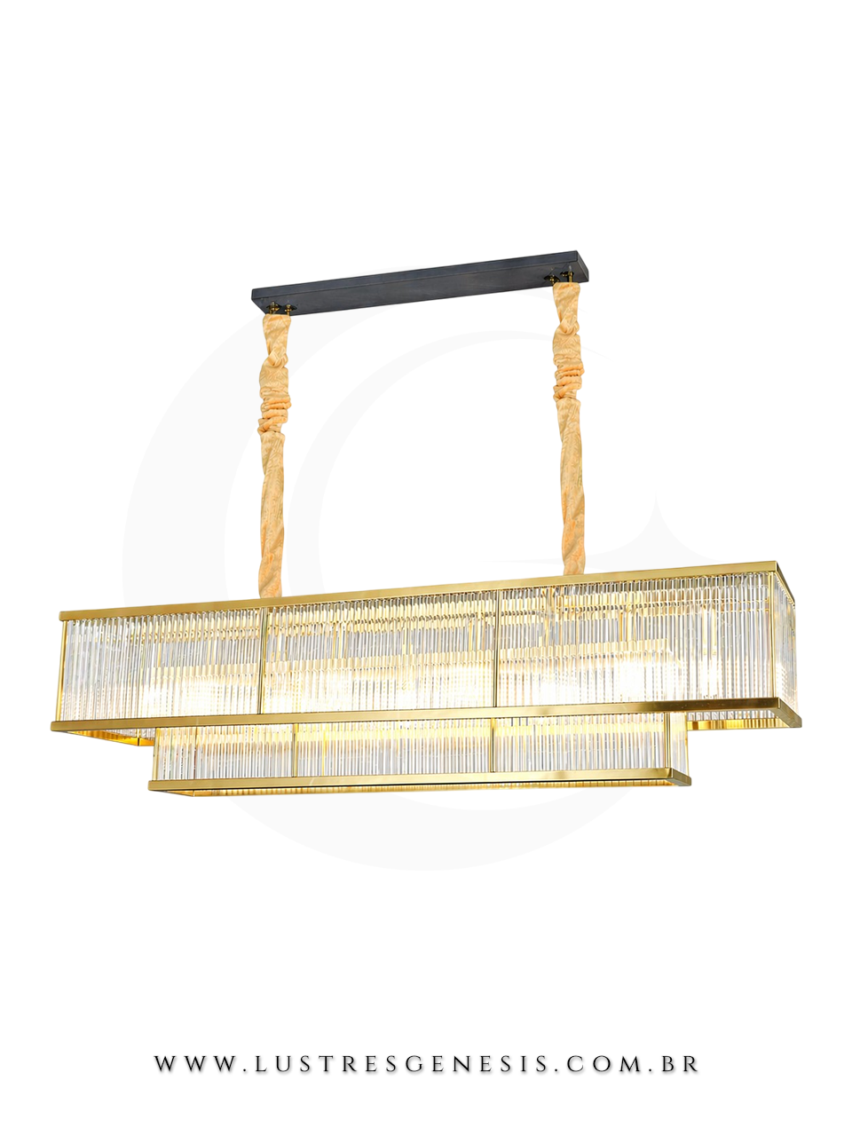 Lustre Pendente 120x25cm de Cristal Dourado Redondo Para Salas de Luxo, Escritórios e Mesa de Jantar
